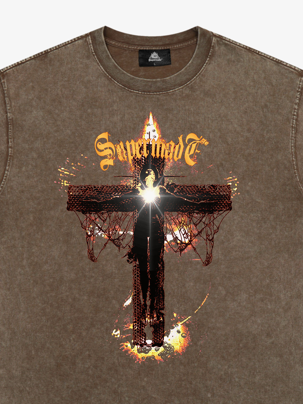 Washed Gothic Cross Graphic T-Shirt 