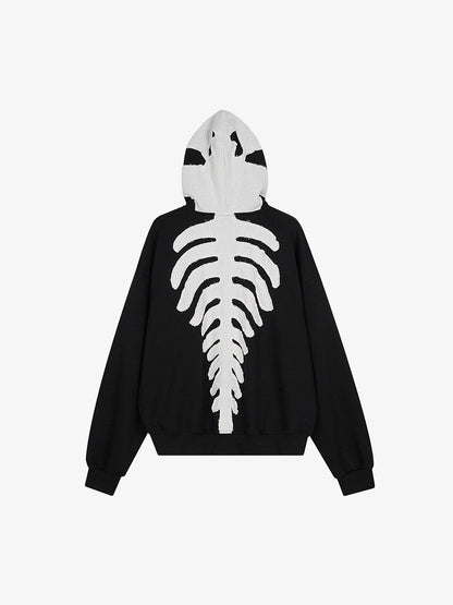 Spine Graphic Distressed Hood Zip Hoodie 