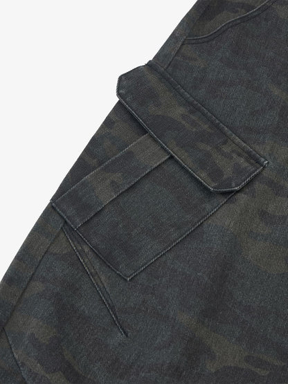 Retro Camo Multi-Pocket Cargo Barrel Pants 