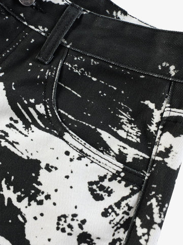 Weit geschnittene Hose mit abstraktem Print – Hochgeschnittene Hose aus Baumwollmischgewebe