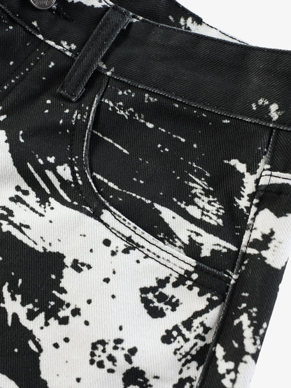 Weit geschnittene Hose mit abstraktem Print – Hochgeschnittene Hose aus Baumwollmischgewebe