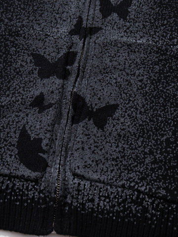 Street Dark Phantom Butterfly Stand-Collar Knit Cardigan Sweater 