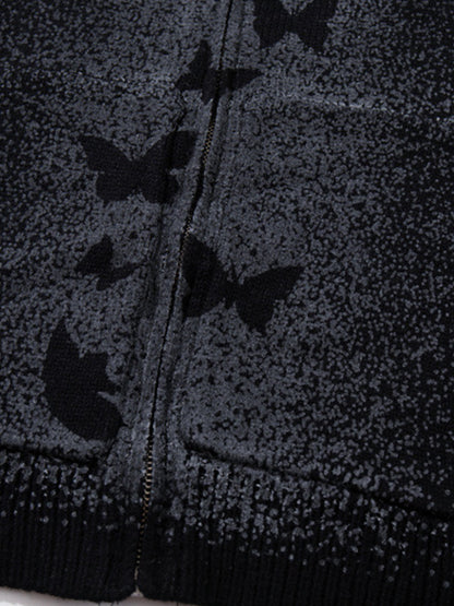 Street Dark Phantom Butterfly Stand-Collar Knit Cardigan Sweater 
