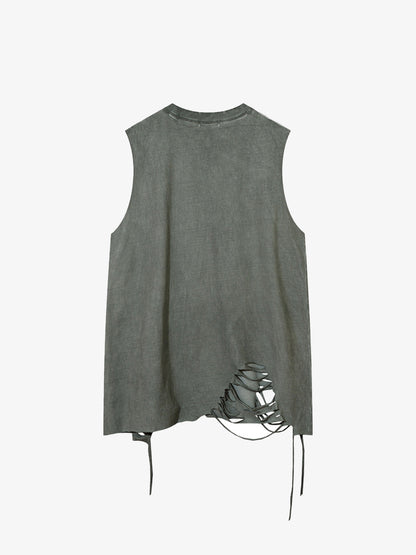Street Ripped Vest with Detachable Necklace 