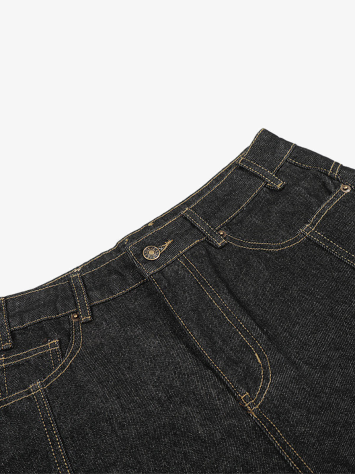 Retro-Denim-Shorts mit Kontrastnähten und geschwungenem Bein