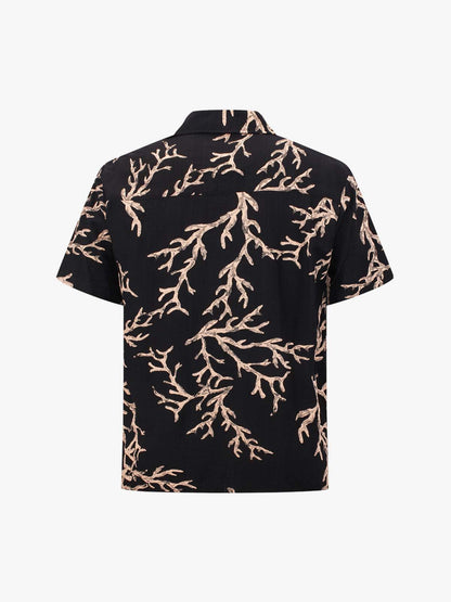 3D Textured Embossed Camp Collar Boxy Shirt 