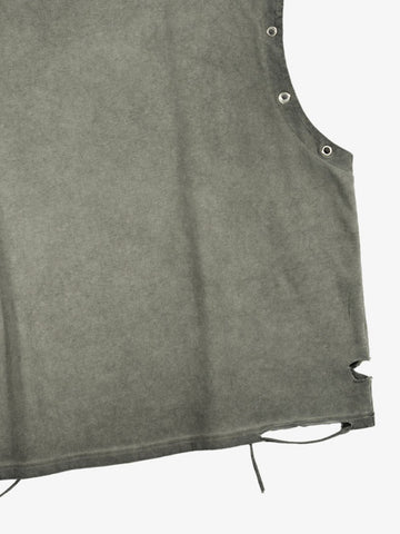 Washed Sleeveless Vest – Oversized Cotton Grommet Detail Drawstring Hem Streetwear