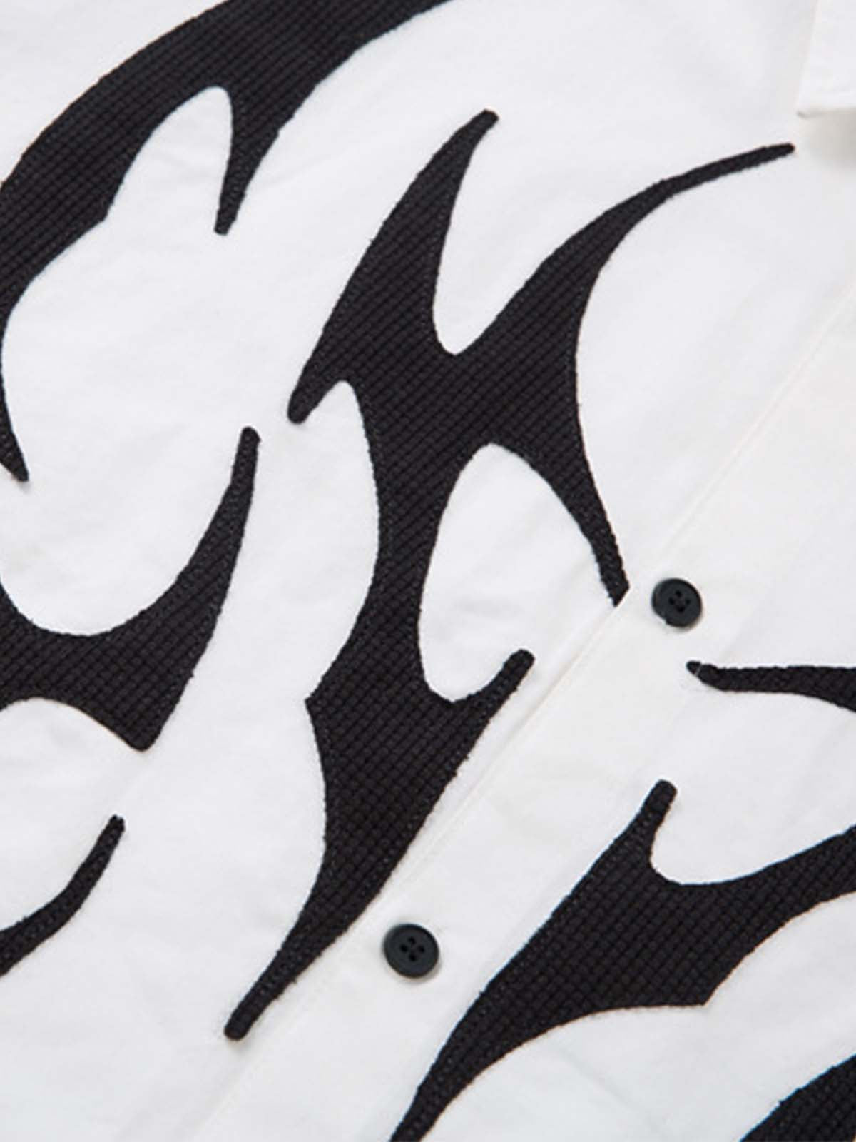 Cotton Blend Short Sleeve Shirt with Black Flame Print Long Sleeve Insert, Stylish Contrast Design for Men and Women 
