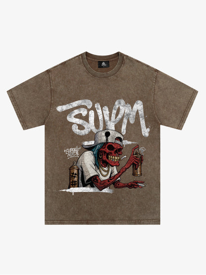 Street Trendy Skull Spray-Paint Graffiti Master T-Shirt 
