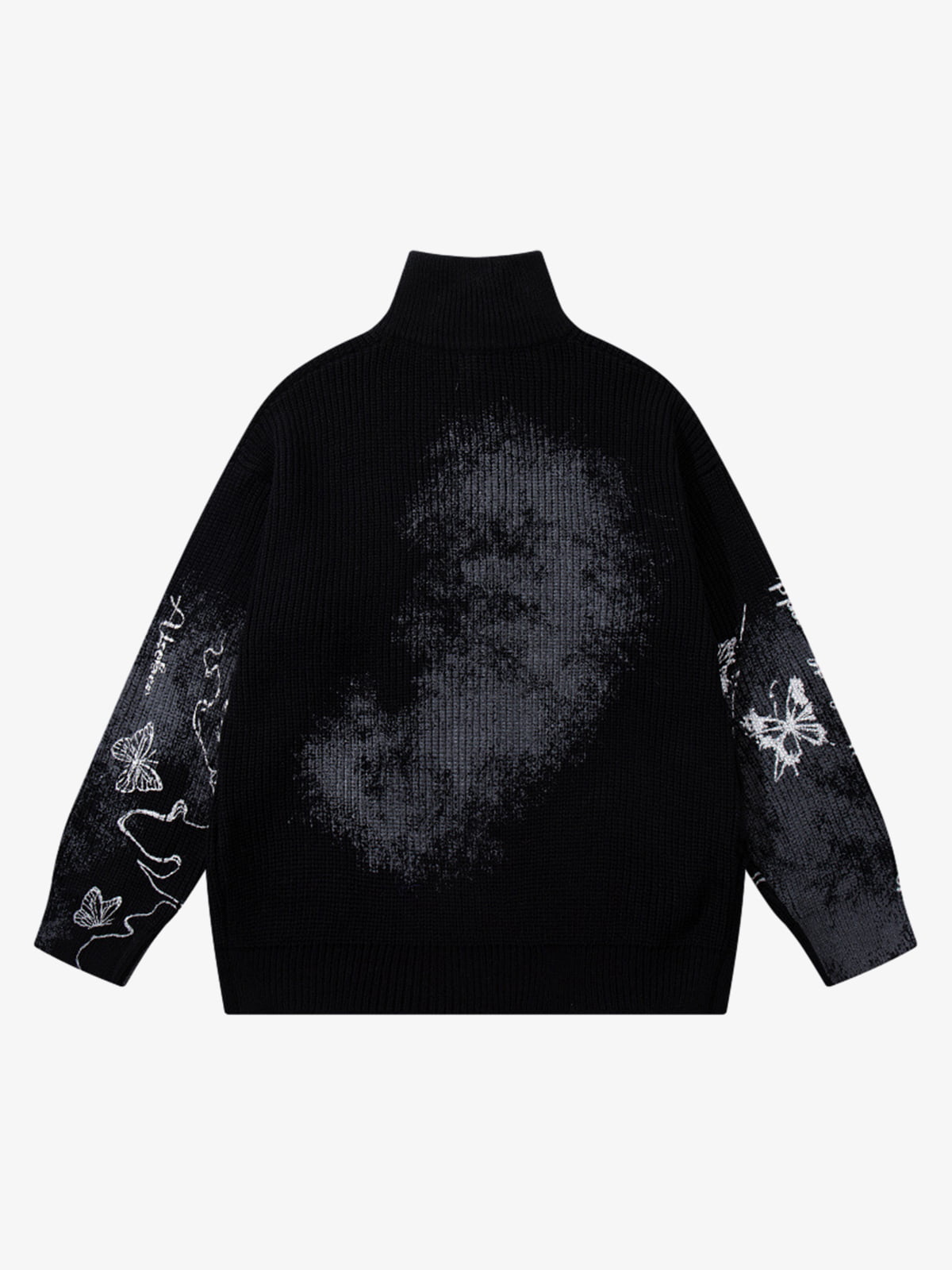 Ink-Splashed Butterfly Jacquard Zip Knit Sweater 