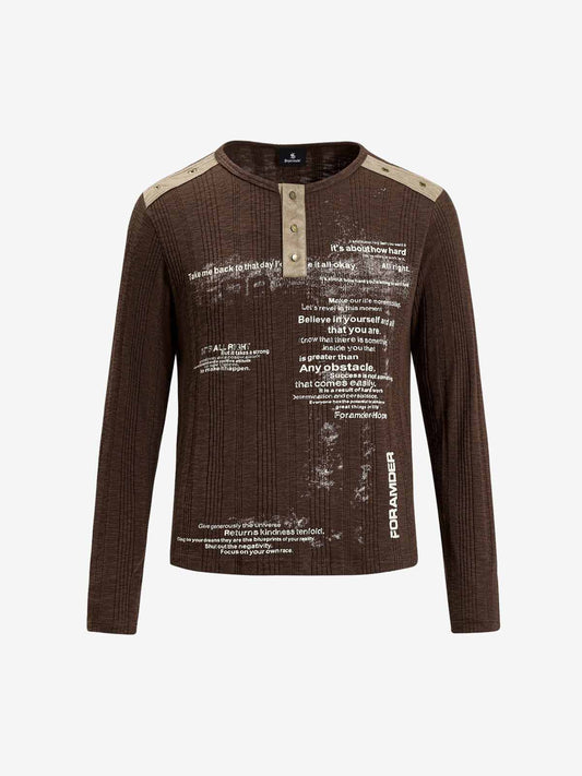 Vintage Graphic Henley Long Sleeve T-Shirt 