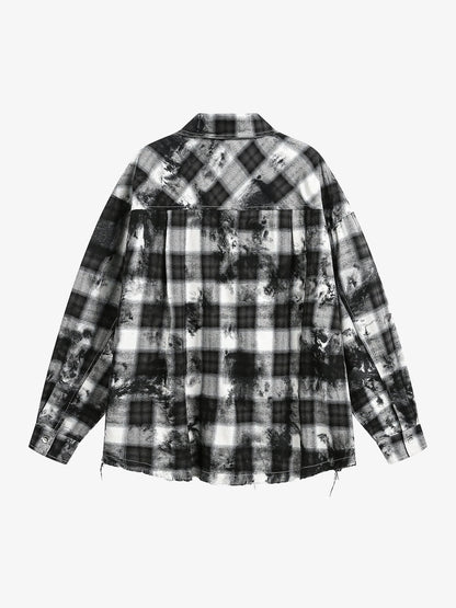 Vintage Wash Plaid Spray Dye Raw Hem Shirt 