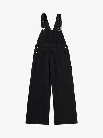 Vintage Contrast Stitch Raw Indigo Denim Wide-Leg Overalls 