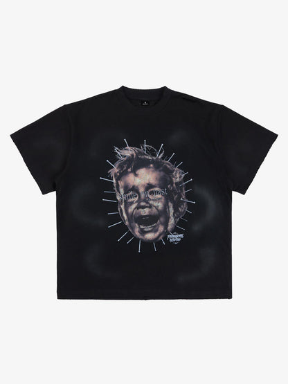 Street Retro Fun Portrait Print T-shirt - 2598 