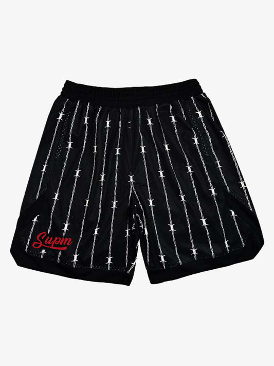 Retro-Sportshorts mit Stacheldrahtmuster