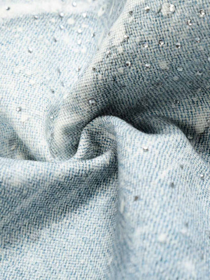 Vintage Washed Rhinestone Wide Leg Denim Jeans 