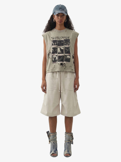 Side Pockets Drawstring Waist Casual Jorts 