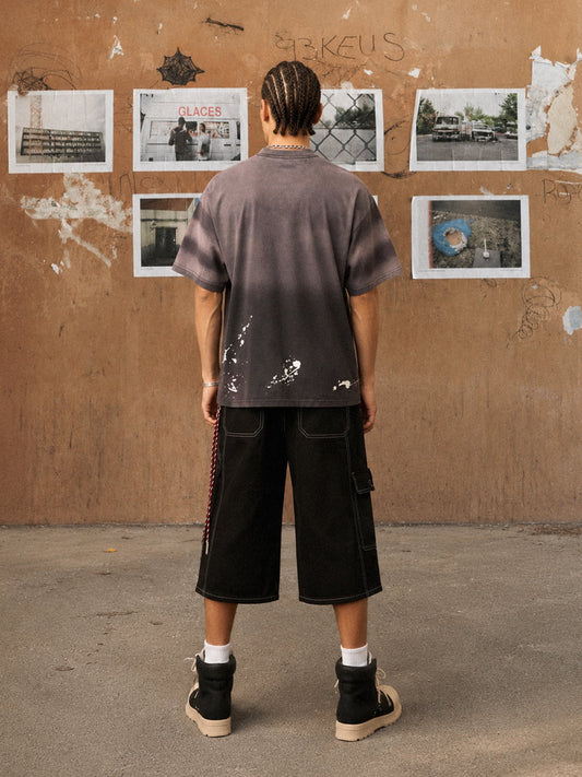 T-Shirt mit Tintenspritzer-Buchstabendruck – 2414