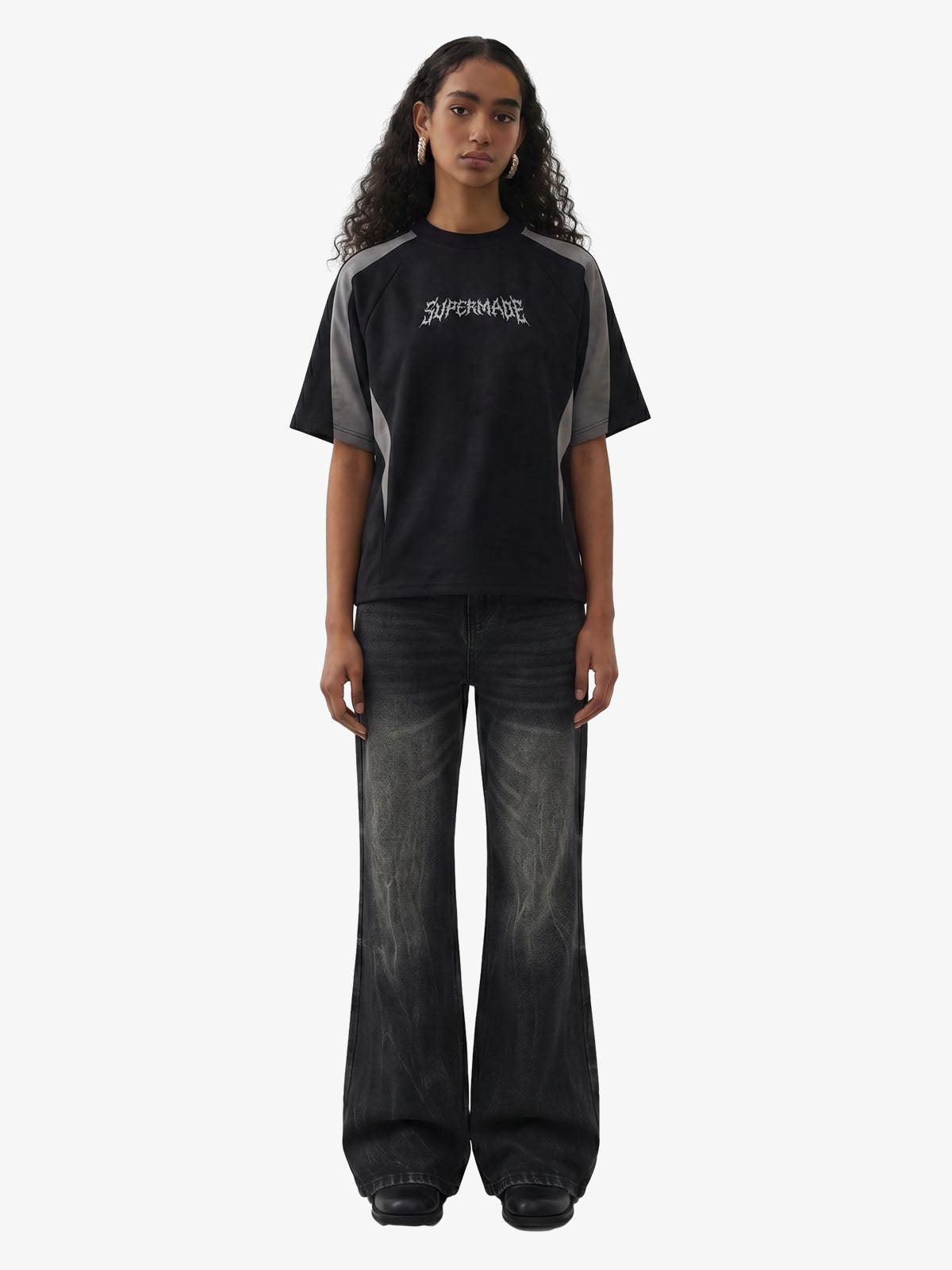 Suede Panel Embroidered Logo Short Sleeve T-Shirt 