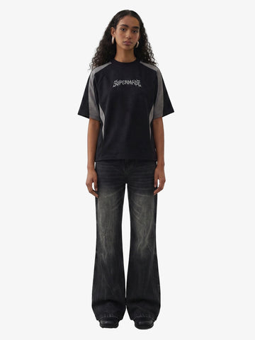 Suede Panel Embroidered Logo Short Sleeve T-Shirt 