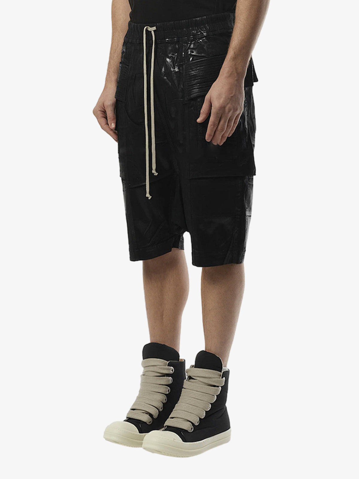 Glossy Faux Leather Cargo Shorts