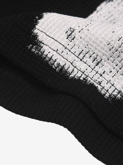 Waffelpiqué-T-Shirt mit Nietenkragen und Kreuzmuster