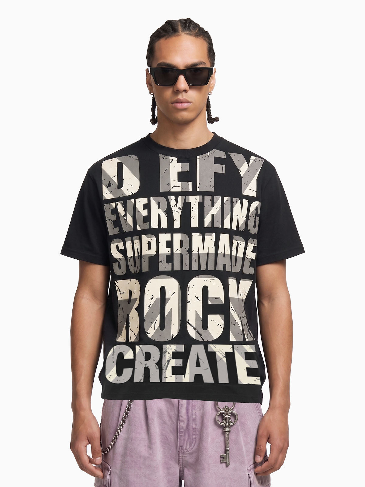 Oversize-T-Shirt mit Used-Look-Typografie im Rock-Stil