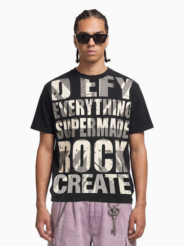 Oversize-T-Shirt mit Used-Look-Typografie im Rock-Stil