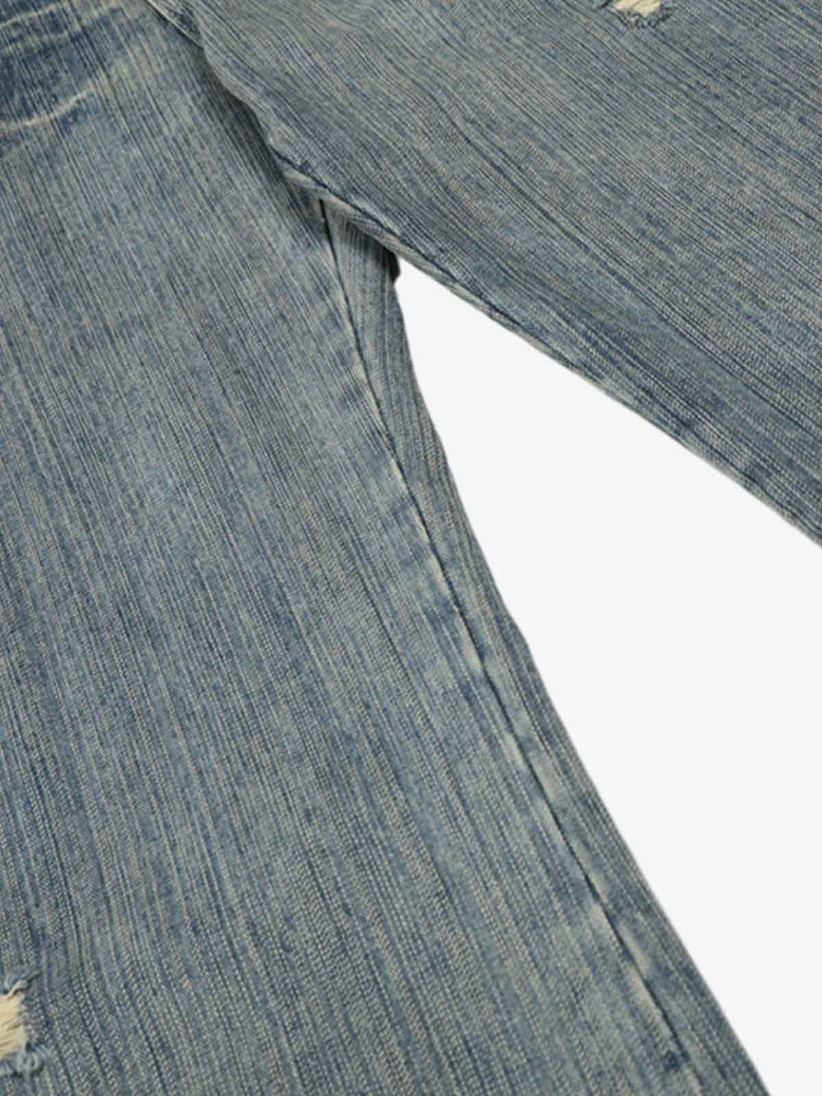 High Waist Distressed Barrel Denim Jeans 