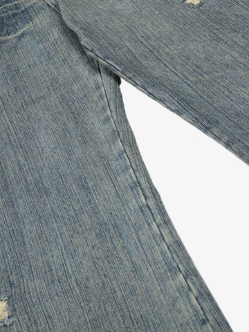 High Waist Distressed Barrel Denim Jeans 