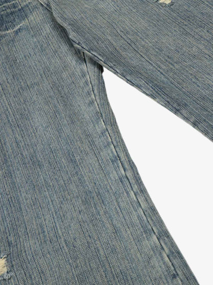 High Waist Distressed Barrel Denim Jeans 