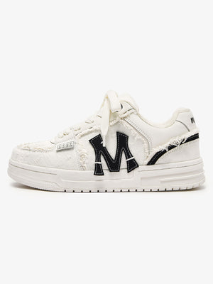 Street Distressed Denim Patchwork Sneakers 