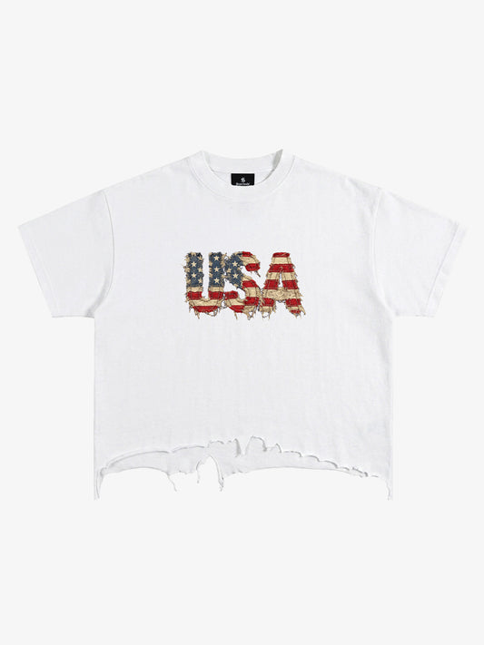 Lässiges T-Shirt mit zerrissener USA-Flagge