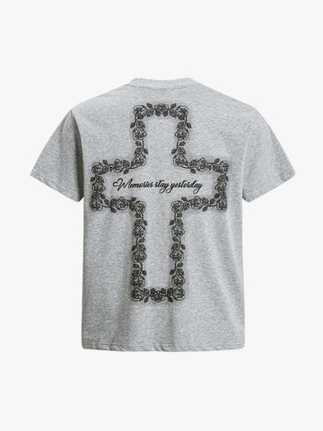 Rose Cross Slogan Graphic T-Shirt 
