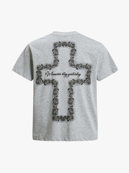 Rose Cross Slogan Graphic T-Shirt 