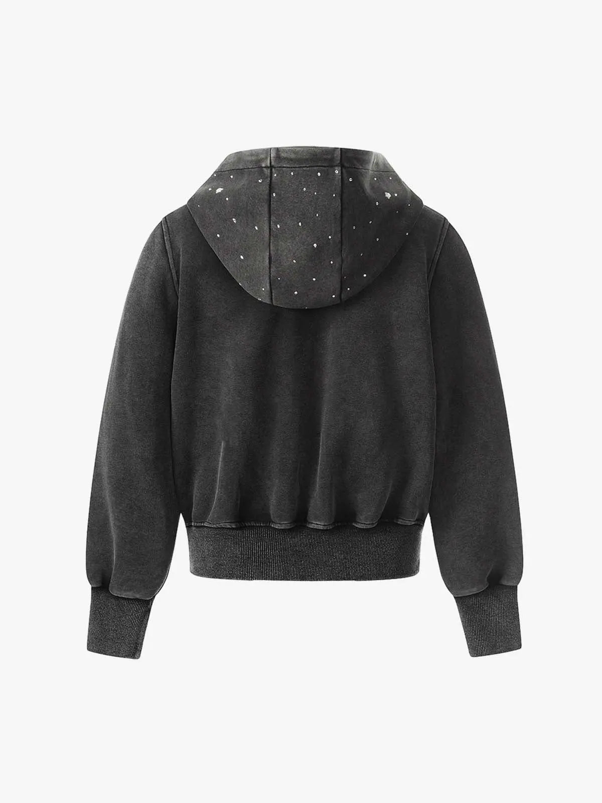 Vintage Washed Symmetrical Star Rhinestone Zip-Up Hoodie 