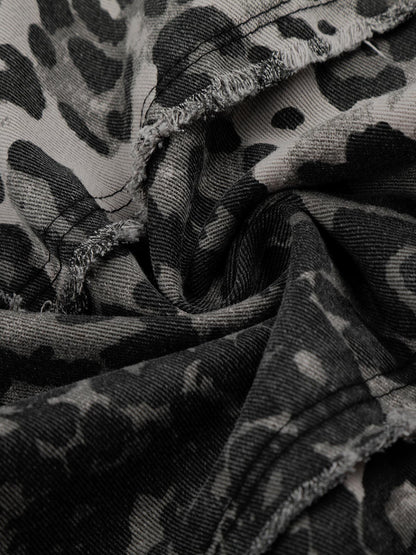 Cropped-Hose mit Leopardenmuster – Weites Bein, Baumwollmischung mit offenem Saum