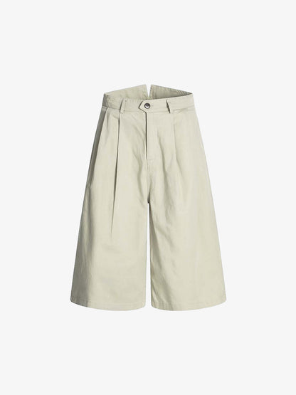 Cotton Pleated Wide Leg Jorts 