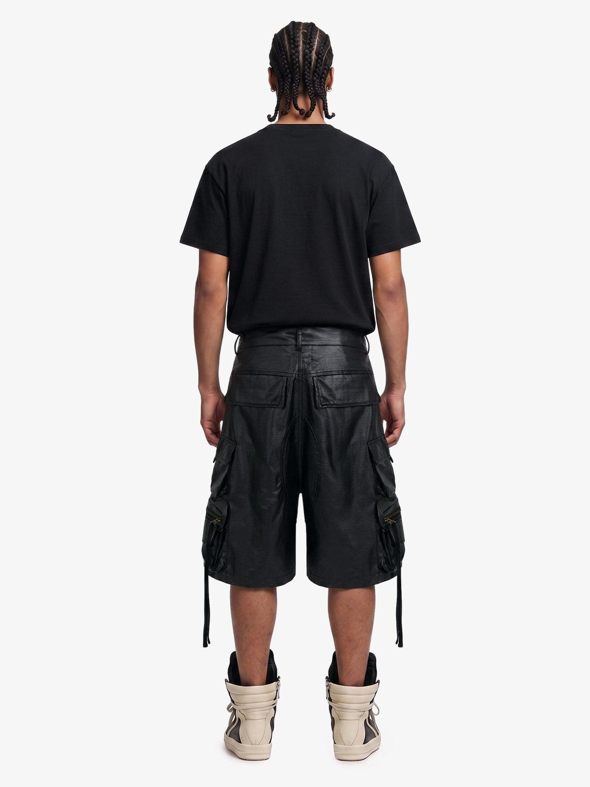 Drawstring Faux Leather Cargo Shorts