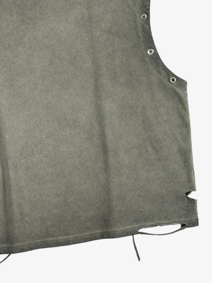 Distressed Olive Crop Top with Boxing Graphic Print – Grommet Detail Streetwear Tank