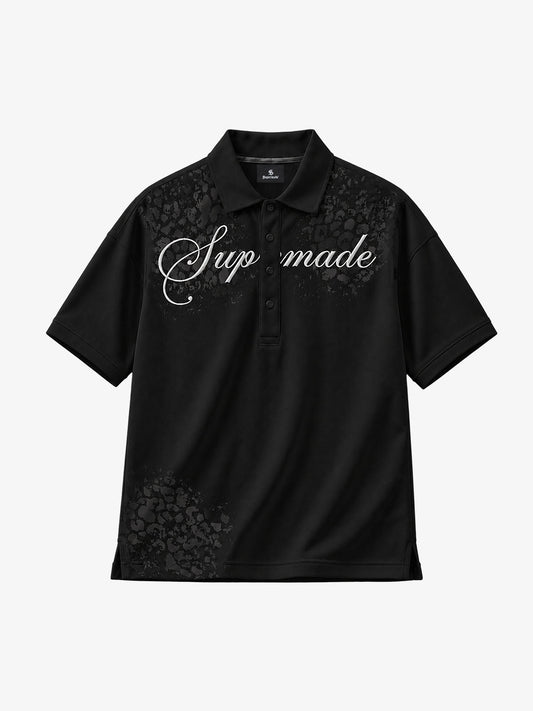 Cotton Polo Shirt with Script Logo and Leopard Print Detail 