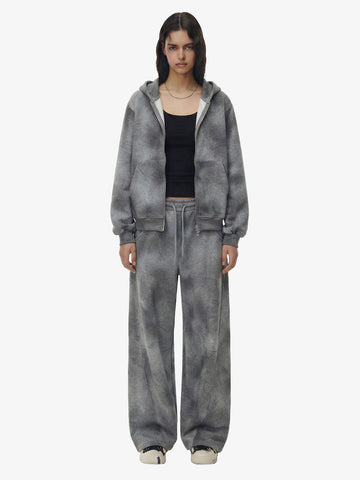 Vintage Washed Tie-Dye Zip Up Hoodie & Barrel Sweatpants Tracksuit 