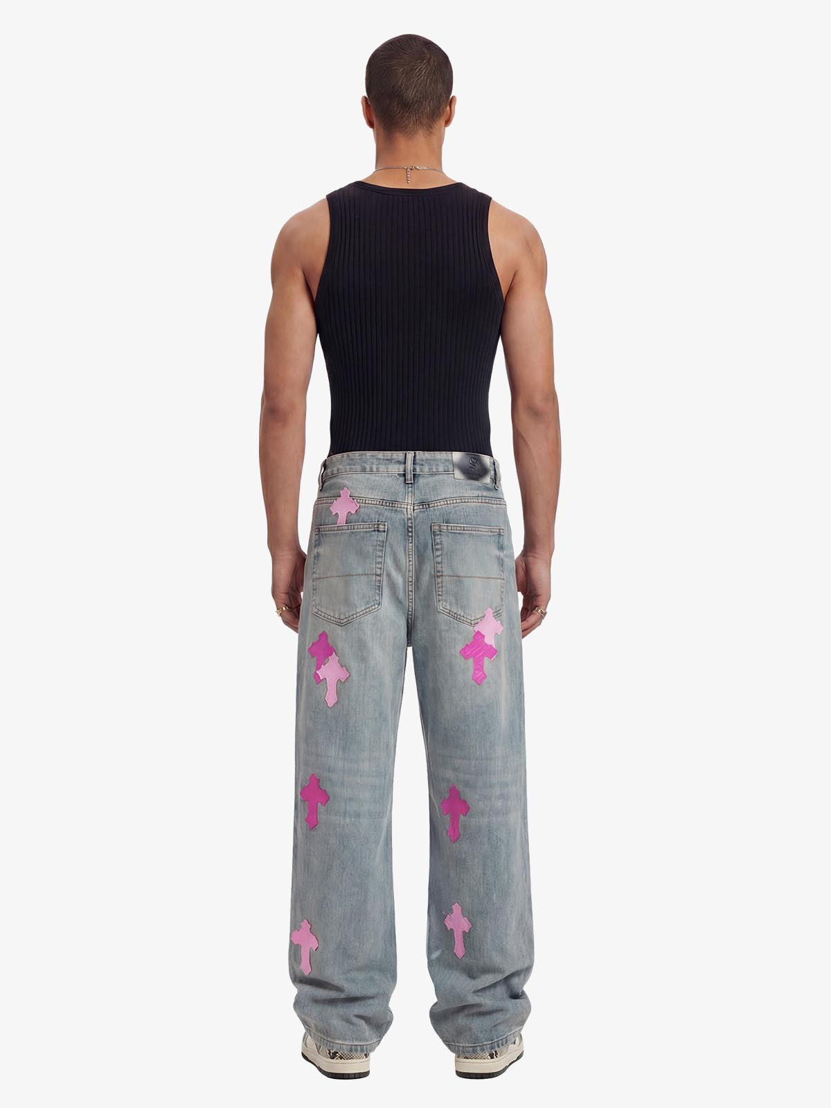 Vintage Washed Cross Patch Straight Leg Denim Jeans - 2605 