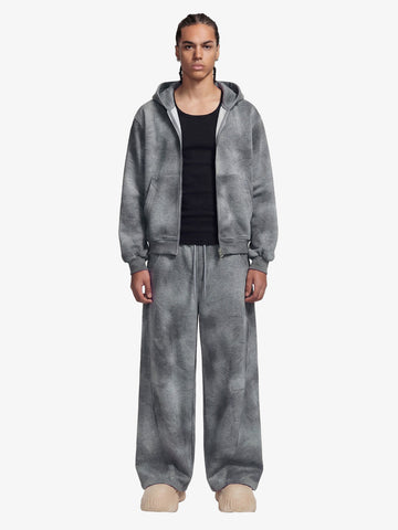 Vintage Washed Tie-Dye Zip Up Hoodie & Barrel Sweatpants Tracksuit 