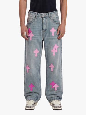 Vintage Washed Cross Patch Straight Leg Denim Jeans - 2605 