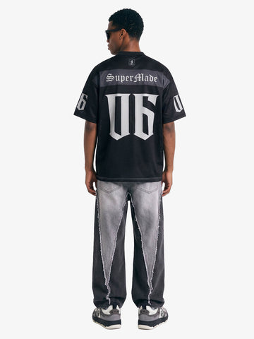 Oversized Mesh Football Jersey Tee – Gothic Number Graphic Sport T-Shirt