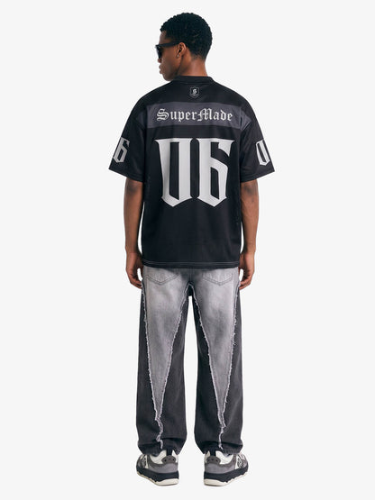 Oversized Mesh Football Jersey Tee – Gothic Number Graphic Sport T-Shirt