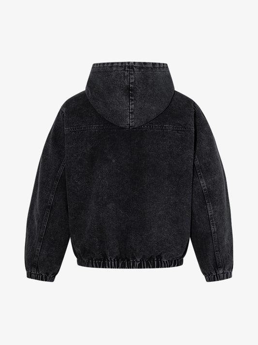 Vintage Washed Denim Metal Toggle Detail Pullover Hoodie 