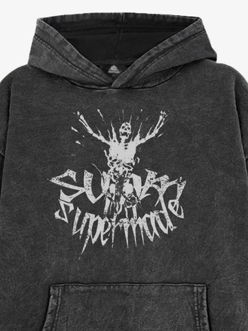 Gothic Devil Graphic Washed Hoodie 