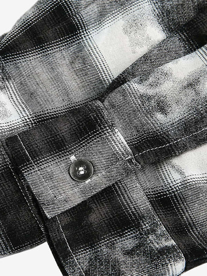 Vintage Wash Plaid Spray Dye Raw Hem Shirt 